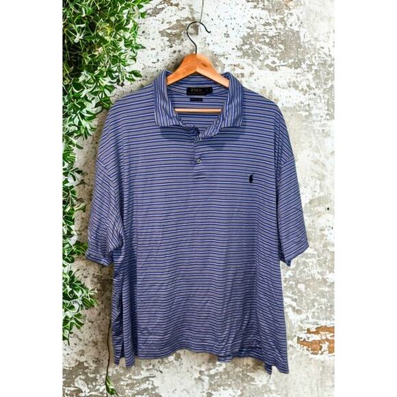 Polo Ralph Lauren Golf Polo 4XB Blue Stripe Pima Soft Touch Big Cotton Shirt - Picture 1 of 7